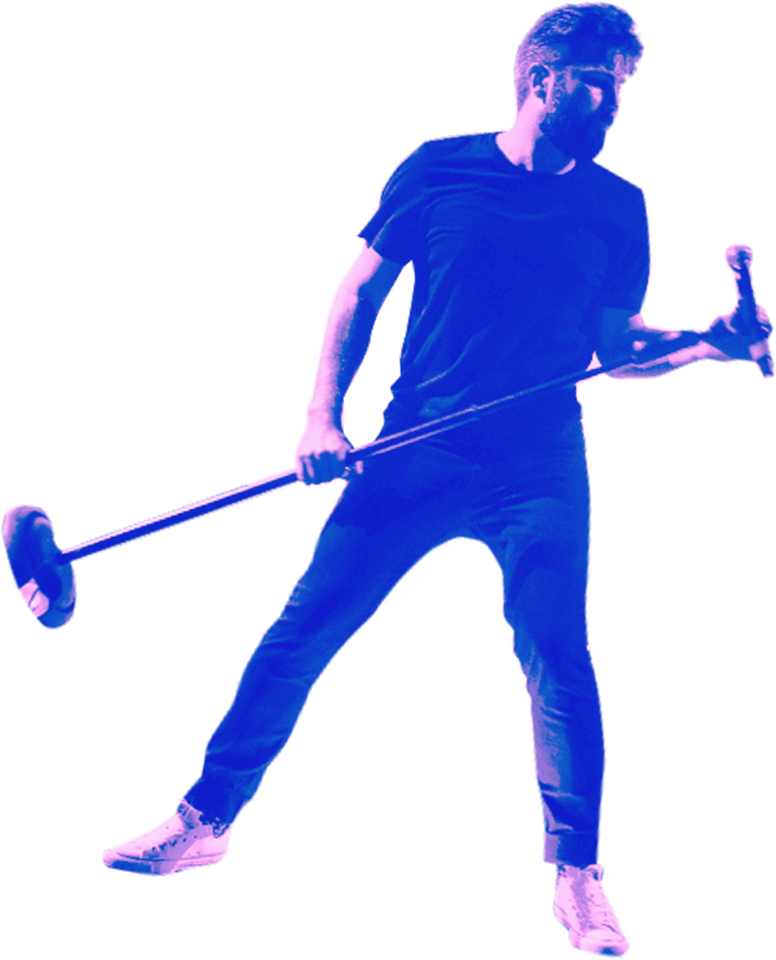 Wokalista trzymający statyw z mikrofonem